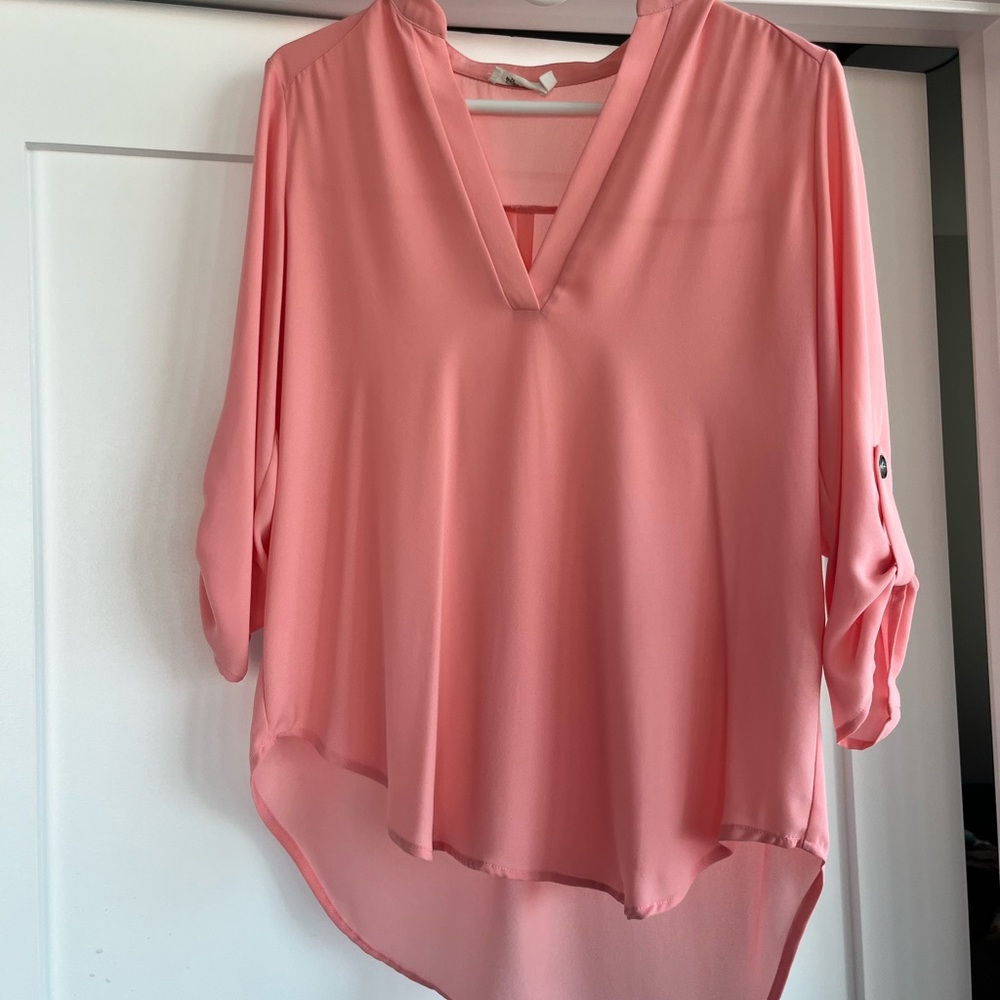 Lush Pink Asymmetrical Mandarin Collar Blouse